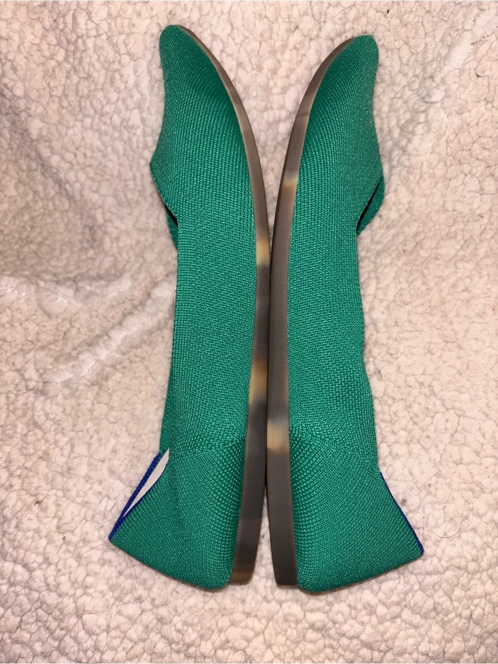 Rothy’s The Point Emerald Green Cobalt Trim Flats Women’s Size 10 US